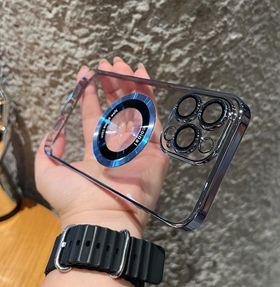 PROTECTOR COIN TRANSPARENTE COLOR CELESTE CON CARGA MAGSAFE