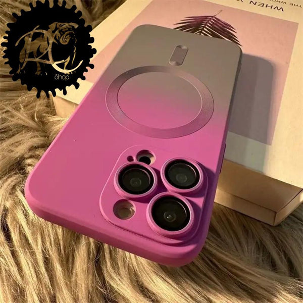 PROTECTOR ARCOIRIS FUSIA GRIS CON CARGA MAGSAFE